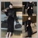 JT2908 气质高领连身裙皮质外套套装 Ready Stock
