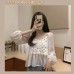 JT1278 方格钩花雪纺上衣 Ready Stock