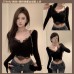 JT2922 辣妹V领拼接蕾丝短款上衣 Ready Stock