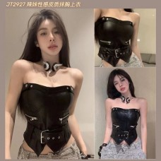 JT2927 辣妹性感皮质抹胸上衣 Ready Stock