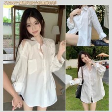 JT2929 慵懒风设计感露肩衬衫 Ready Stock