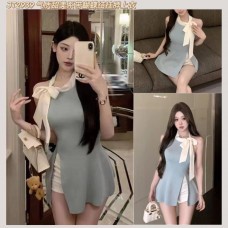 JT2939 气质甜美系带蝴蝶结挂脖上衣 Ready Stock